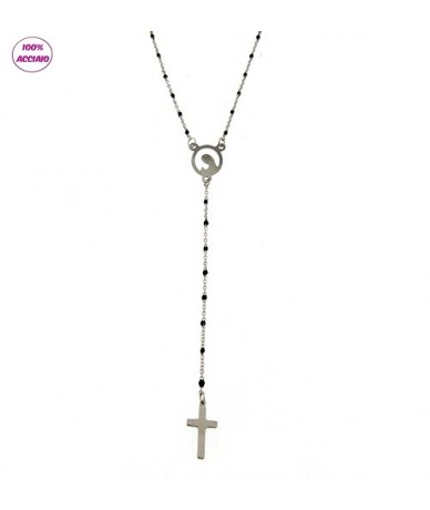 collana rosario catena smaltata nera centrale madonna stilizzata