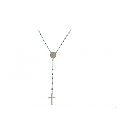 collana rosario acciaio inox con catena smaltata colore azzurro